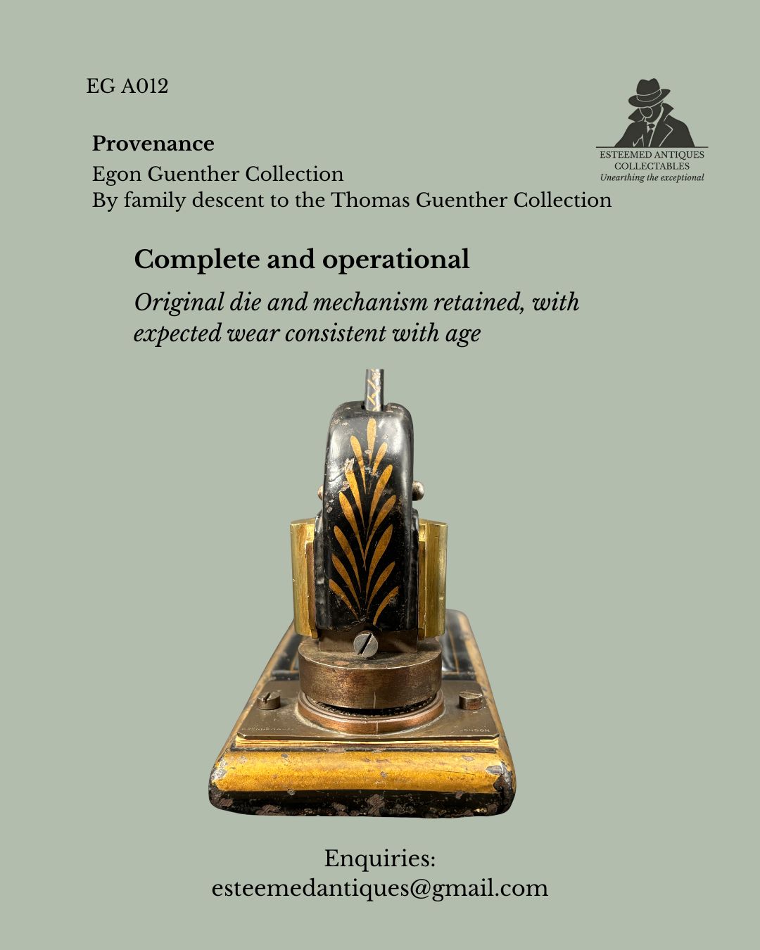 Victorian Embossing Press by Spencer & Co, London, Cast Iron and Brass Office Seal Press, England, Late 19th Century