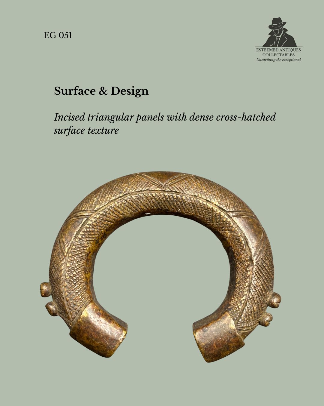 West African Cast Brass Manilla Currency Bracelet, Akan / Baule, Ghana or Ivory Coast