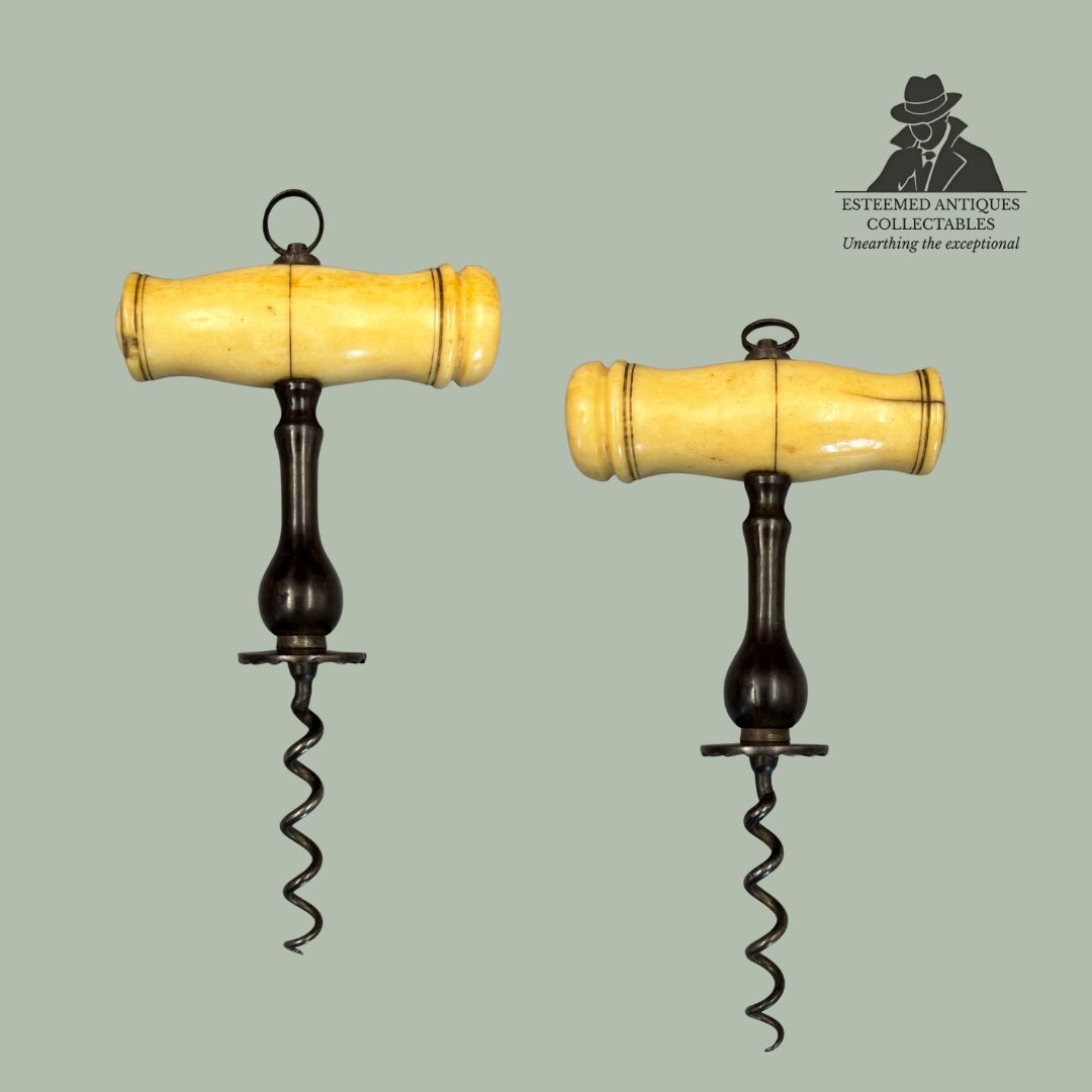 T-Handle Corkscrew with Brush Holder Rosette, Bone & Turned Wood, Europe, c.1880–1900