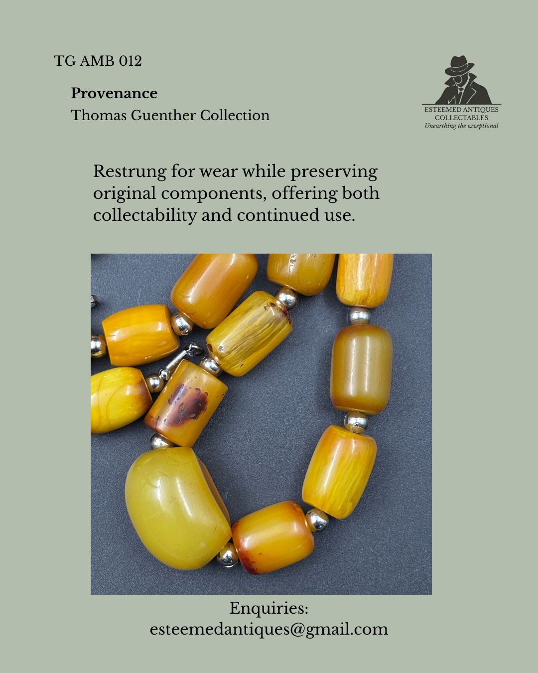 Vintage Phenolic Resin Bead Necklace, Attributed African Trade Use, Butterscotch Catalin Type, Circa 1920s–1940s