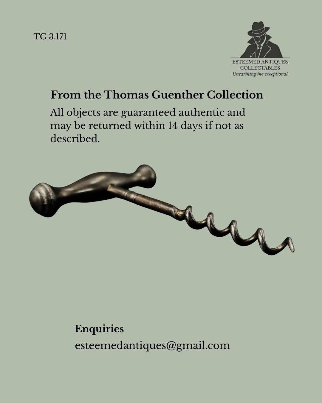 T-Handle Corkscrew, Direct Pull Mechanism, Steel with Turned Metal Handle, Europe, c.1920–1940