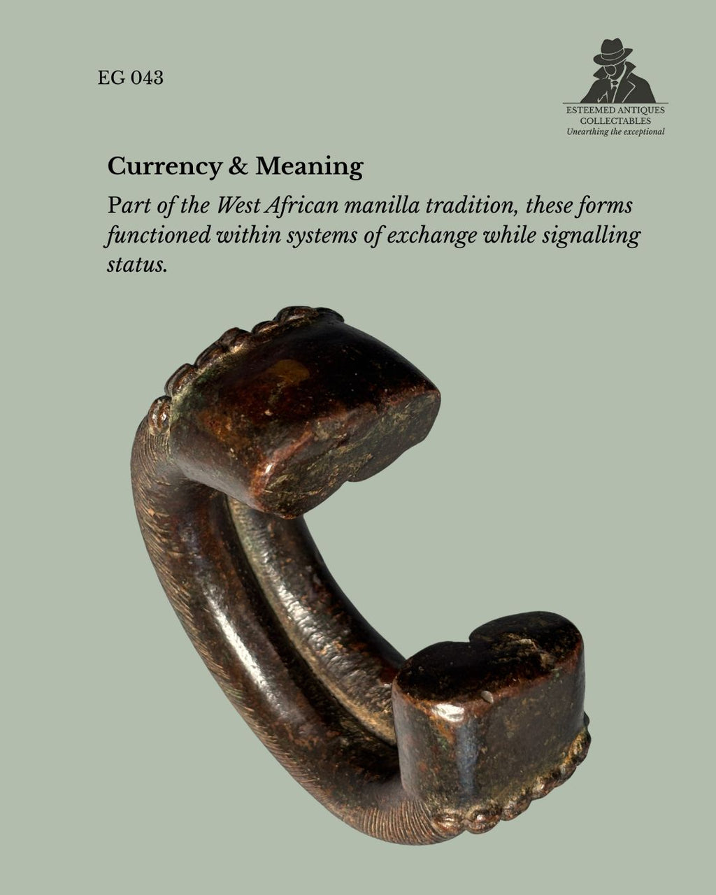 West African Cast Brass Currency Bracelet (Manilla Type), Dan or Baule Attributed, Côte d’Ivoire / Ghana