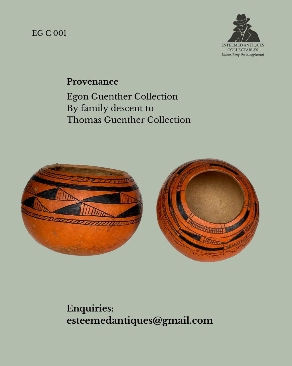 Ndebele / Tswana Geometric Calabash Bowls Pair – Southern Africa Hand-Carved Decorated Gourds