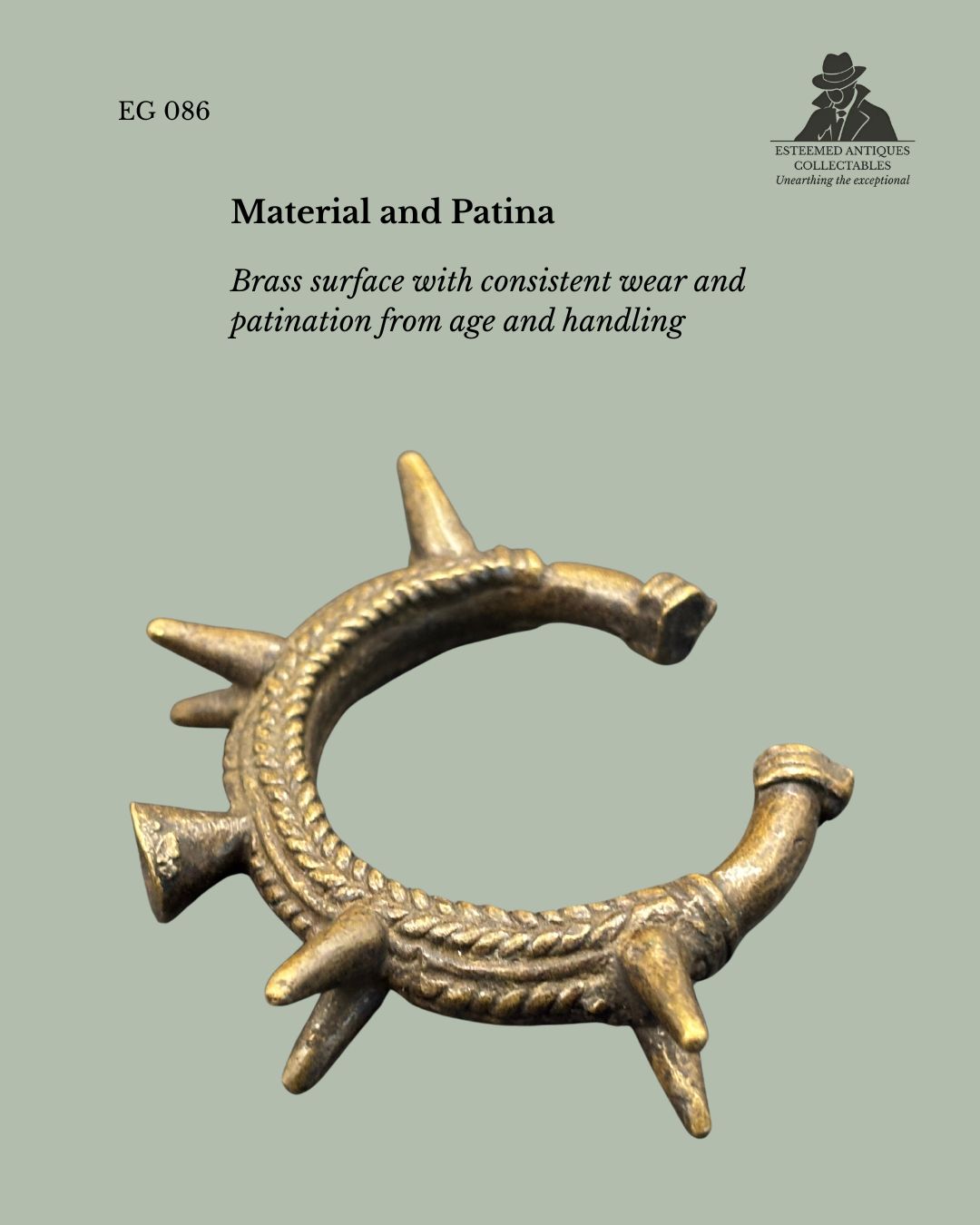 West African Cast Brass Spiked Bangle Bracelet, Burkina Faso / Ghana Region, Lost-Wax