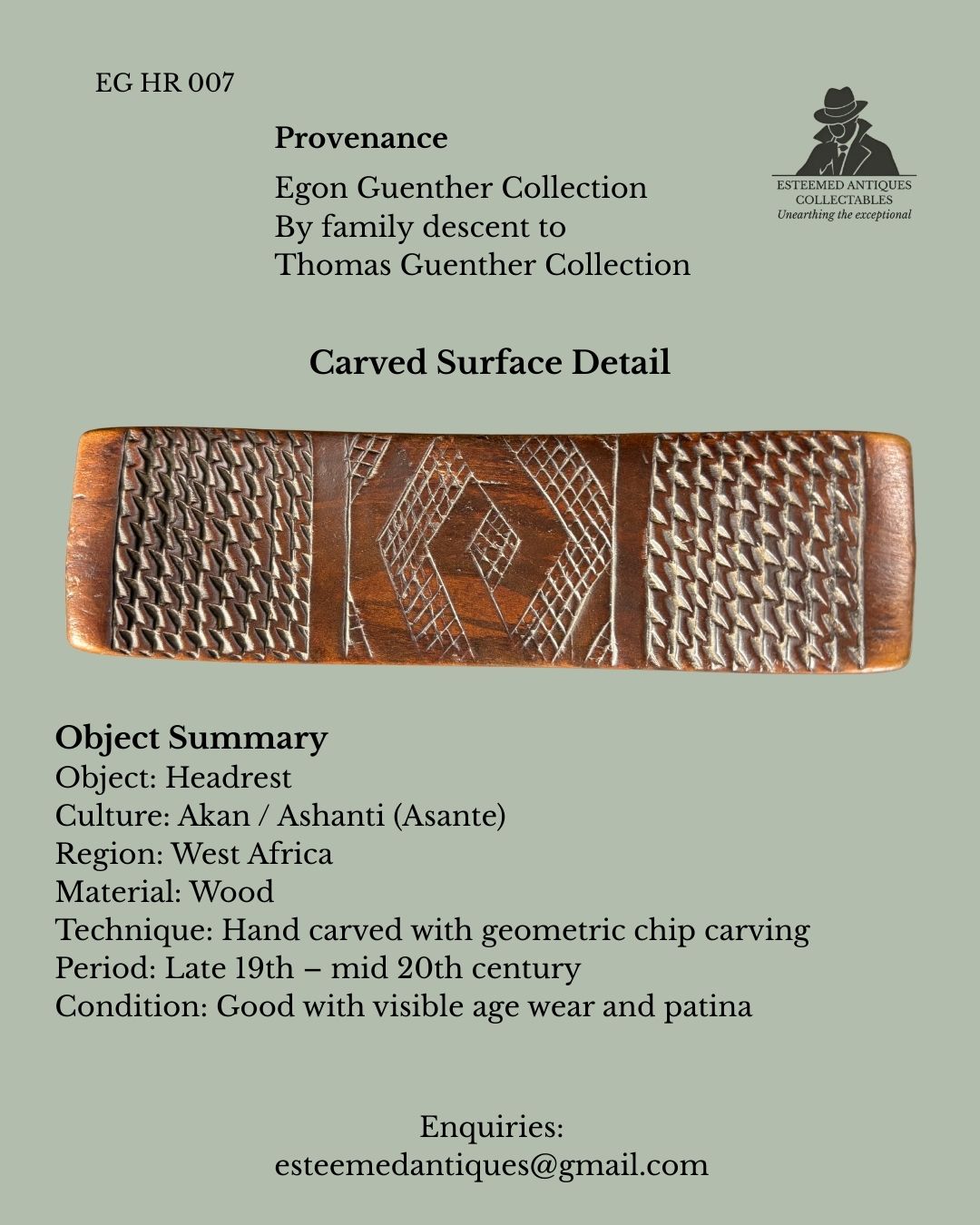 Ashanti (Asante) Headrest – Carved Wooden Headrest, Akan Culture, Ghana, 19th–20th Century