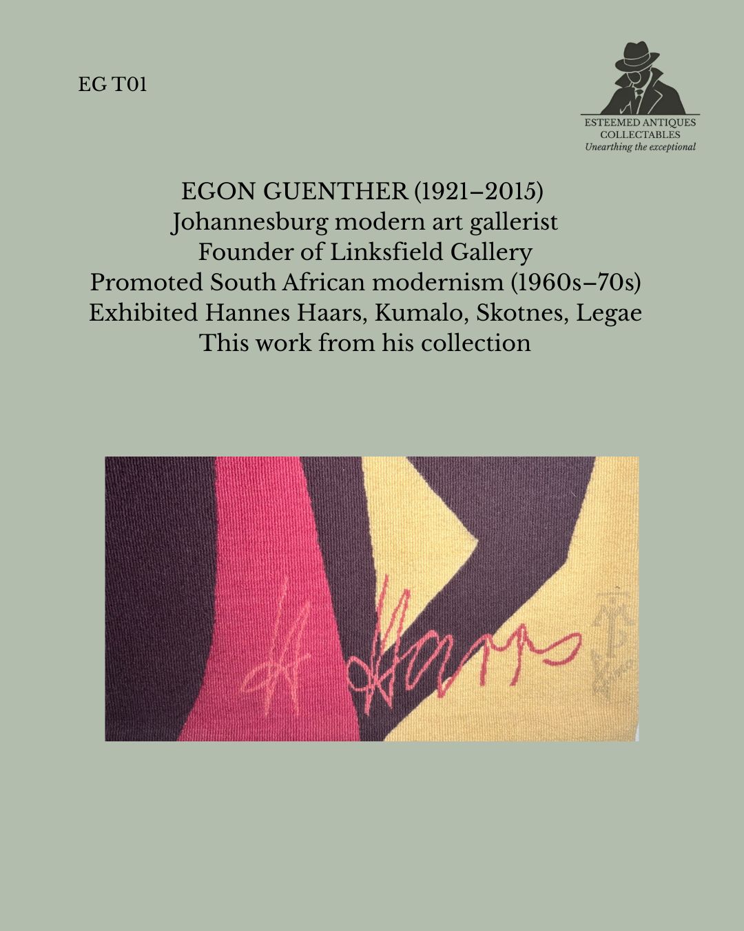 Hannes Harrs Portalegre Tapestry, South African Artist Design Woven in Portugal, Hand-Woven Wool Abstract Wall Hanging