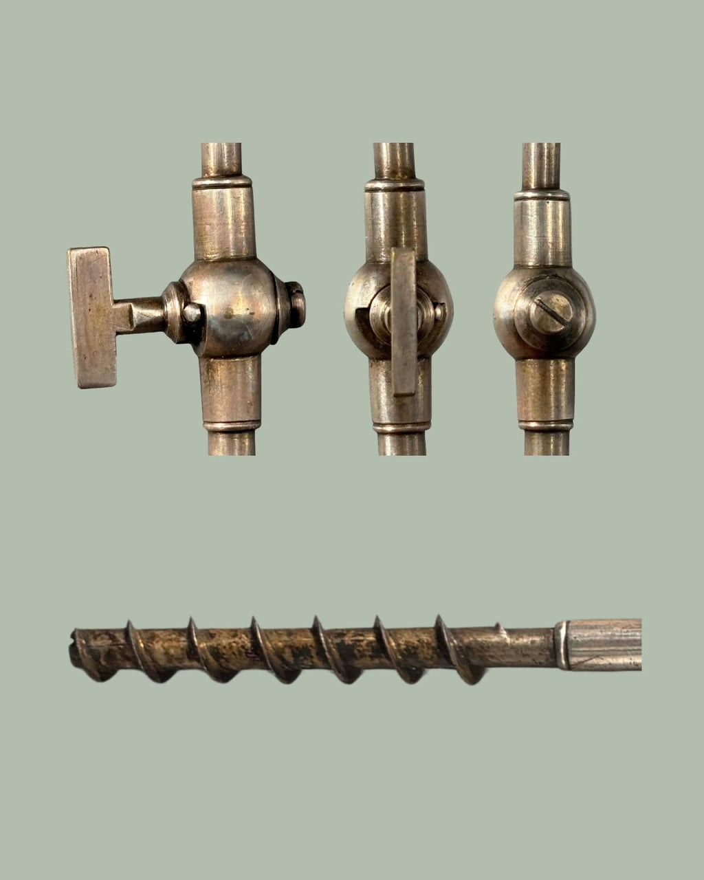 Antique Dragon Head Champagne Tap Corkscrew with Valve, Late 19th Century French Style Champagne Siphon, Original Case ,Thomas Guenther Collection