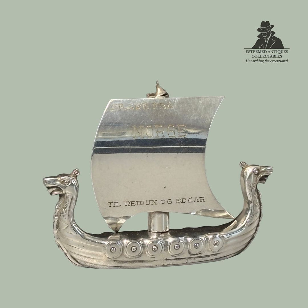 Viking Ship Figural Corkscrew, Cast Silver-Plated Metal, Østlandske Sølv og Plett (O.S.P.), Norway, mid-20th century