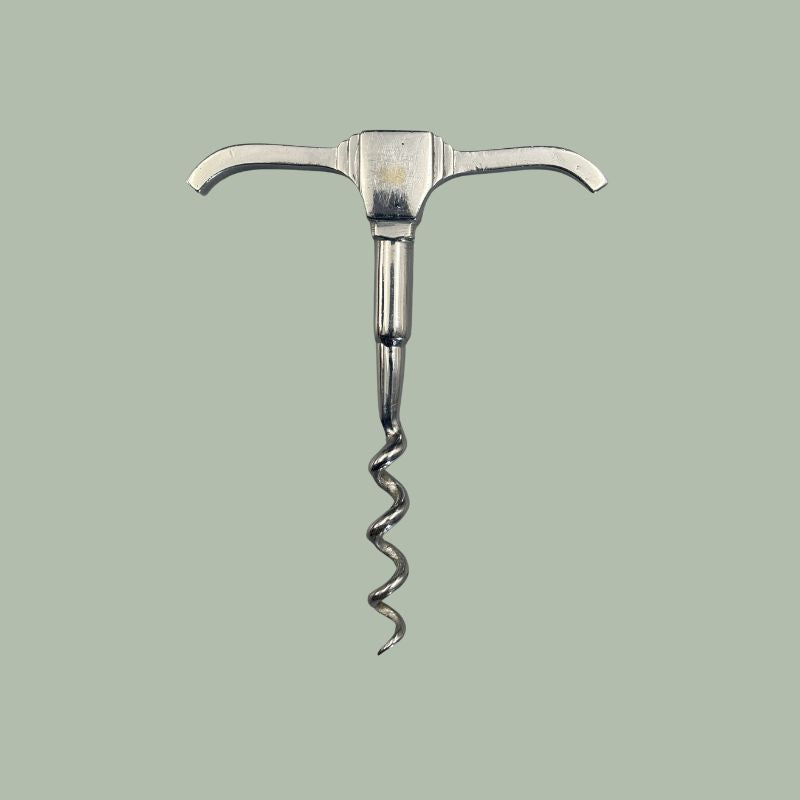 Art Deco T-Handle Corkscrew and Bottle Opener Set, Nickel Plated Brass, England, c.1930