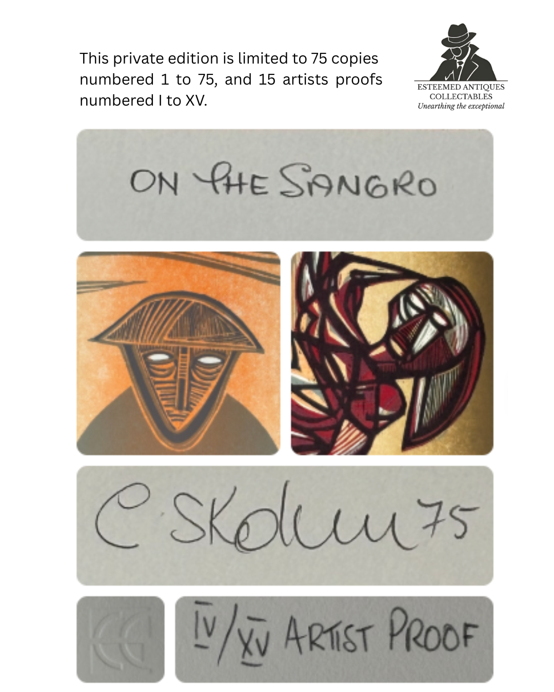 Cecil Skotnes Woodcut Artist’s Proof “On the Sangro” (1975) – South African Print on Zerkall Bütten Paper