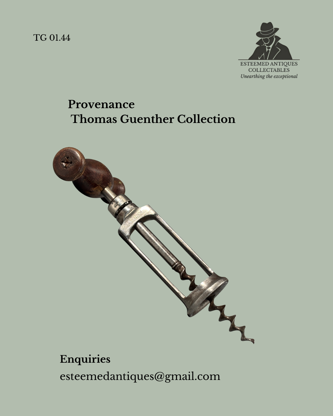 Record Frame Corkscrew, Steel with Turned Wood Handle, DRGM Registered, Germany, c.1926