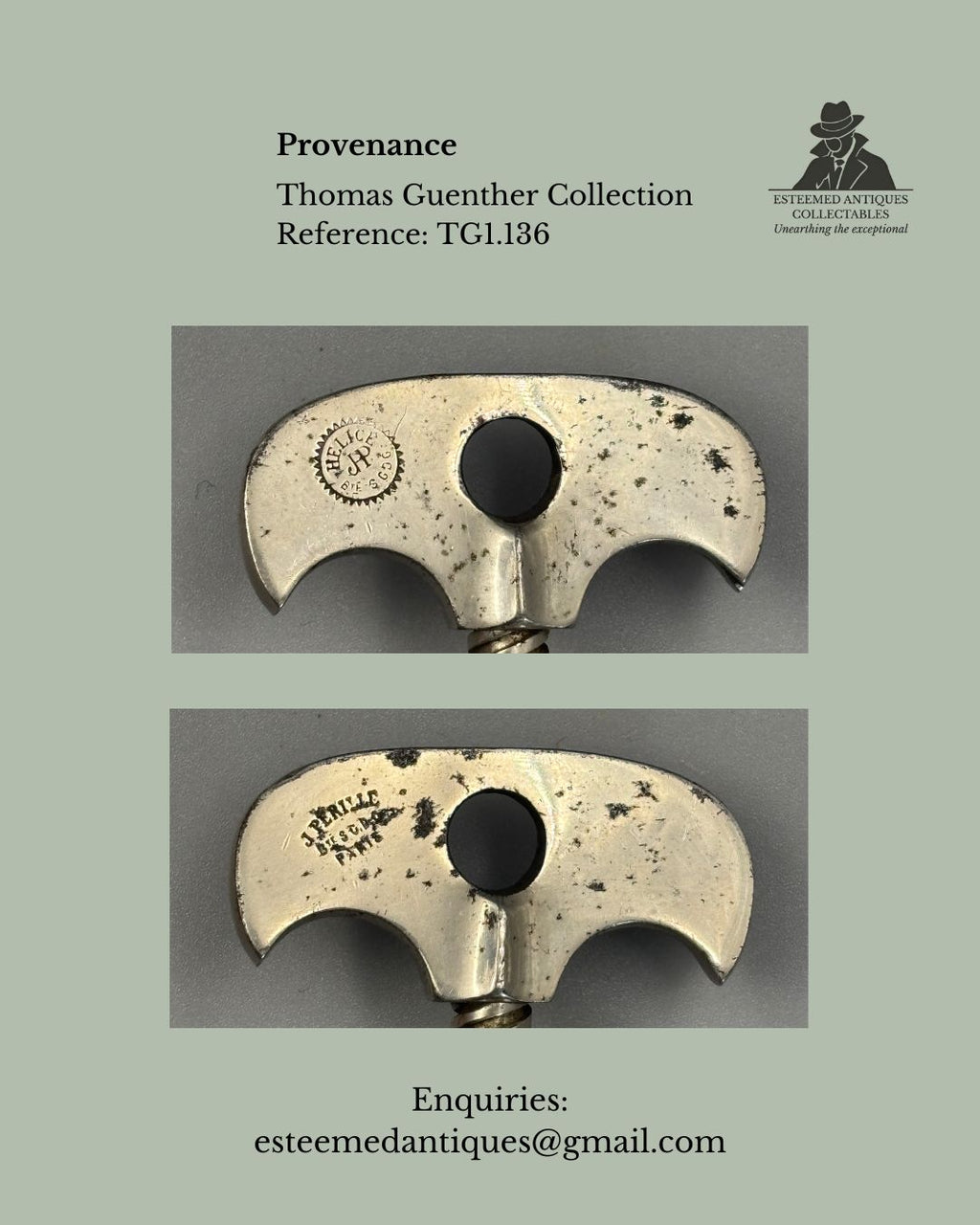 Helice Frame Corkscrew with Fly Nut, Nickel-Plated Steel, J. Pérille, France, c.1900–1920