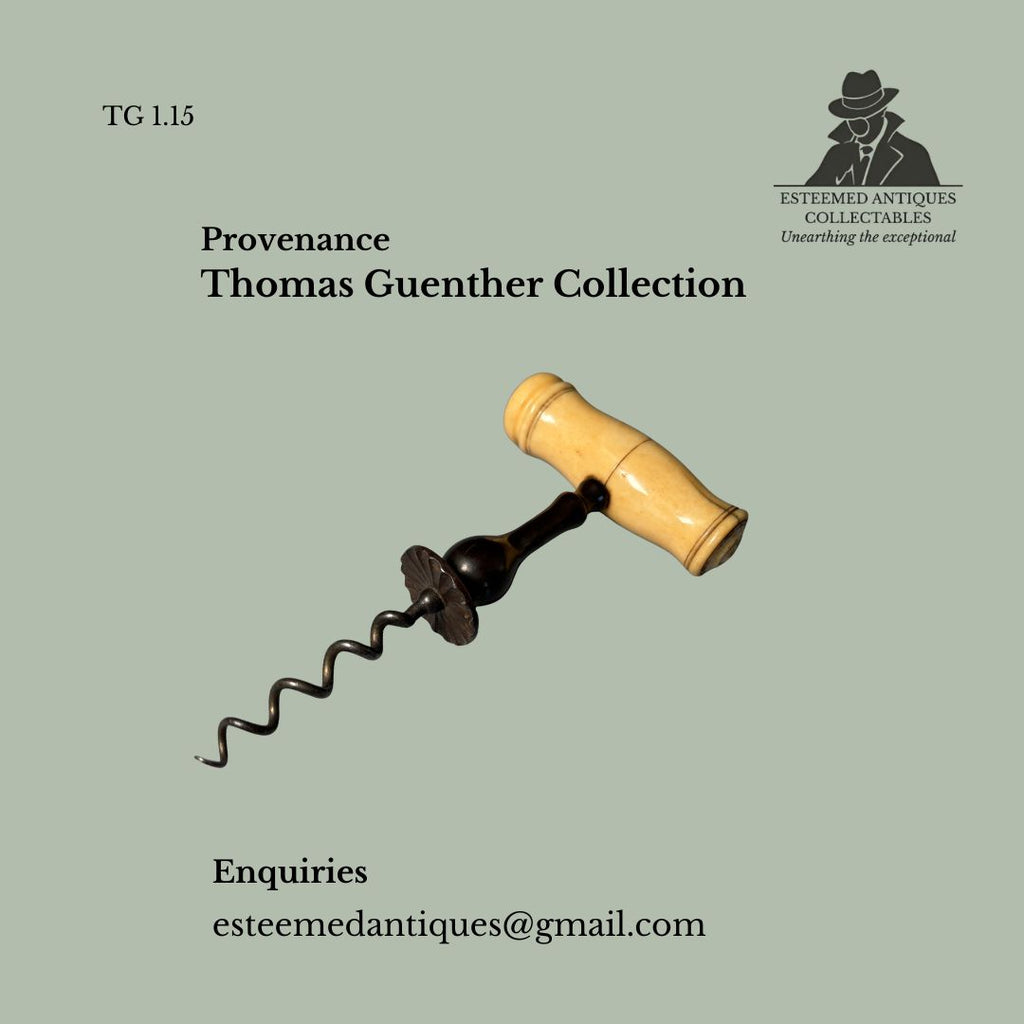 T-Handle Corkscrew with Brush Holder Rosette, Bone & Turned Wood, Europe, c.1880–1900