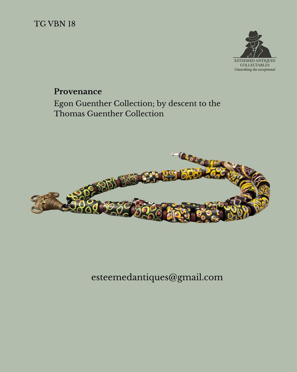 Venetian Millefiori Trade Bead Necklace with Akan Gold Weight Pendant, West Africa (Ghana), Glass and Cast Brass