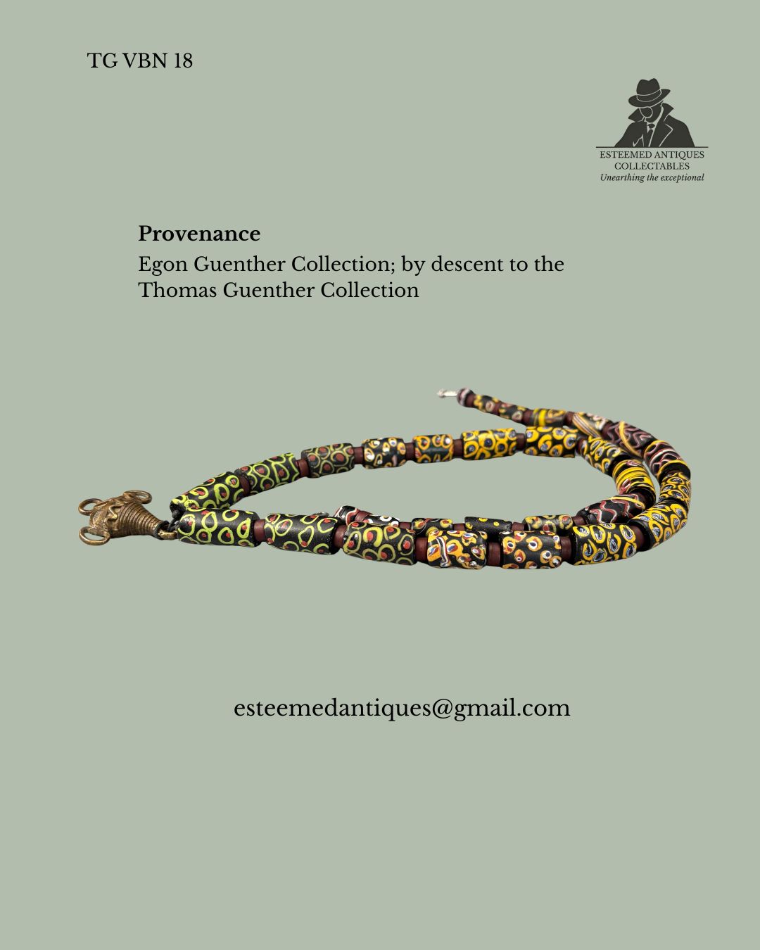 Venetian Millefiori Trade Bead Necklace with Akan Gold Weight Pendant, West Africa (Ghana), Glass and Cast Brass