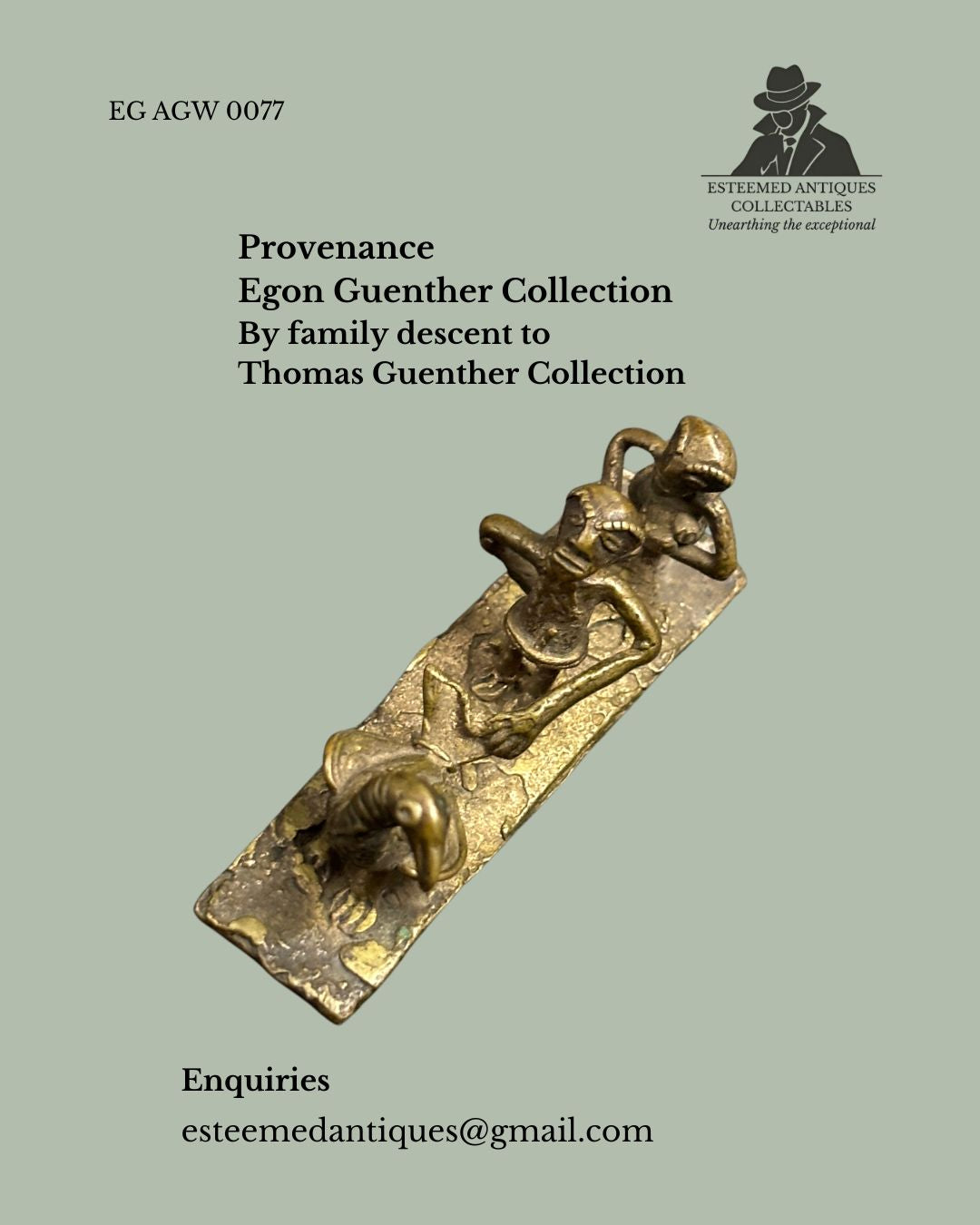 Akan Figural Gold Weight with Bird and Figures – Brass – Ghana