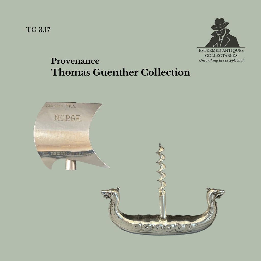 Viking Ship Figural Corkscrew, Cast Silver-Plated Metal, Østlandske Sølv og Plett (O.S.P.), Norway, mid-20th century