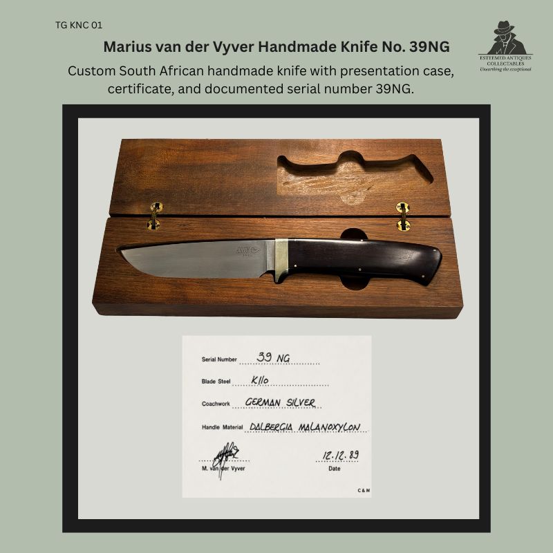Marius van der Vyver Handmade Fixed-Blade Knife No. 39NG, K110 Steel & African Blackwood, South Africa, 1989 – For Sale