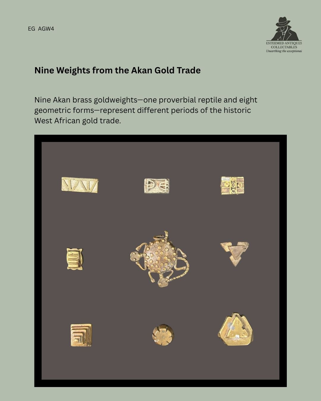 NINE AKAN BRASS GOLDWEIGHTS, GHANA, LOST-WAX CAST