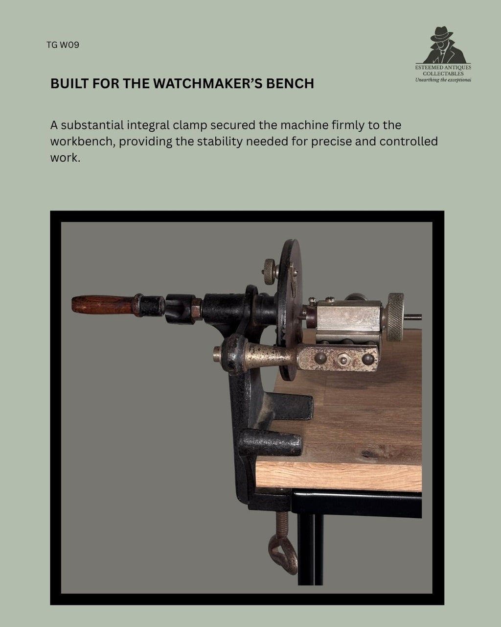 R.P.V. Antique hand-operated watchmaker’s machine-tool for cutting and shaping watch glass, Austria, circa 1930.”