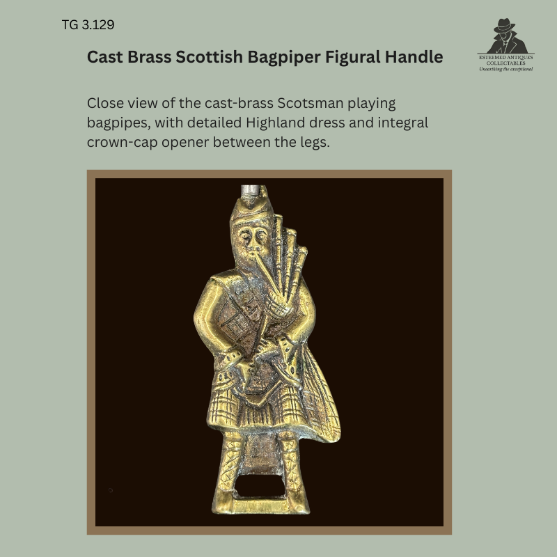 Elpel Highlander Bagpiper Figural Corkscrew & Bottle Opener, Brass & Steel, England, c. 1950s