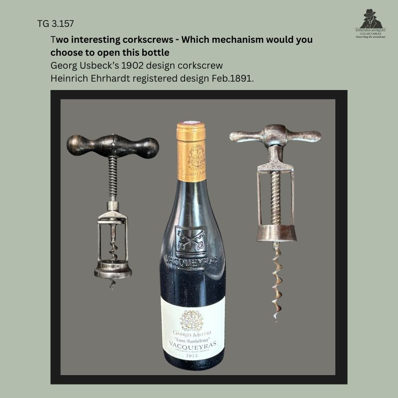 Two German Patent Corkscrews, Usbeck 1902 and Ehrhardt Challenge 1891, Steel and Wood, Germany - For Sale