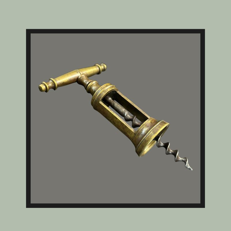 Italian Brass Two-Pillar Sliding Frame Corkscrew with Archimedean Screw, c.1890–1910