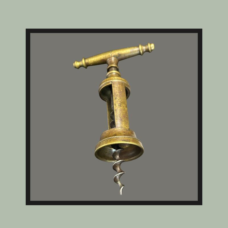 Italian Brass Two-Pillar Sliding Frame Corkscrew with Archimedean Screw, c.1890–1910