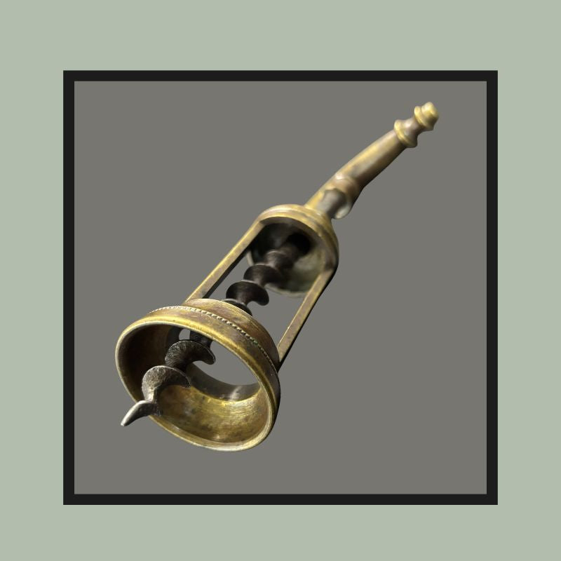 Italian Brass Two-Pillar Sliding Frame Corkscrew with Archimedean Screw, c.1890–1910
