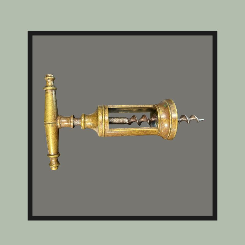 Italian Brass Two-Pillar Sliding Frame Corkscrew with Archimedean Screw, c.1890–1910