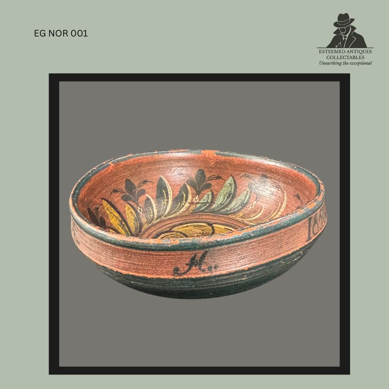 Norwegian Rosemaled Wooden Ale Bowl (Ølbolle), Hand-Turned Wood, Dated 1850