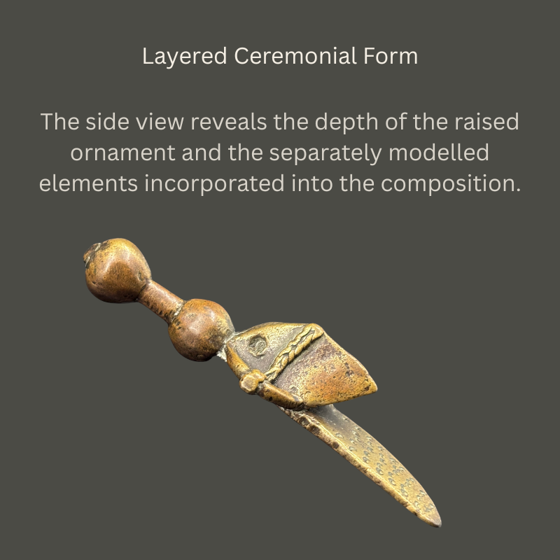 Asante Ceremonial State-Sword Goldweight with Ornamented Scabbard, Cast Brass, Ghana, circa 1890–1920