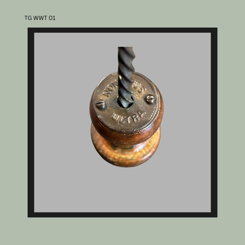 Second view showing bottom of makers credentials of this Archimedean hand drill
