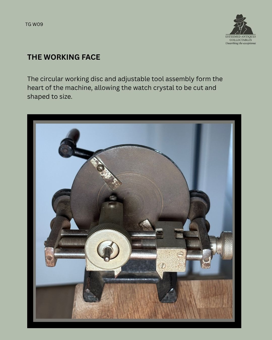 R.P.V. Antique hand-operated watchmaker’s machine-tool for cutting and shaping watch glass, Austria, circa 1930.”
