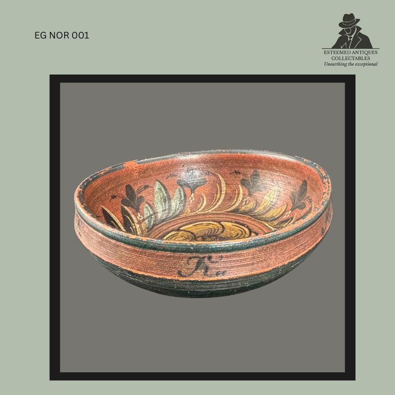 Norwegian Rosemaled Wooden Ale Bowl (Ølbolle), Hand-Turned Wood, Dated 1850