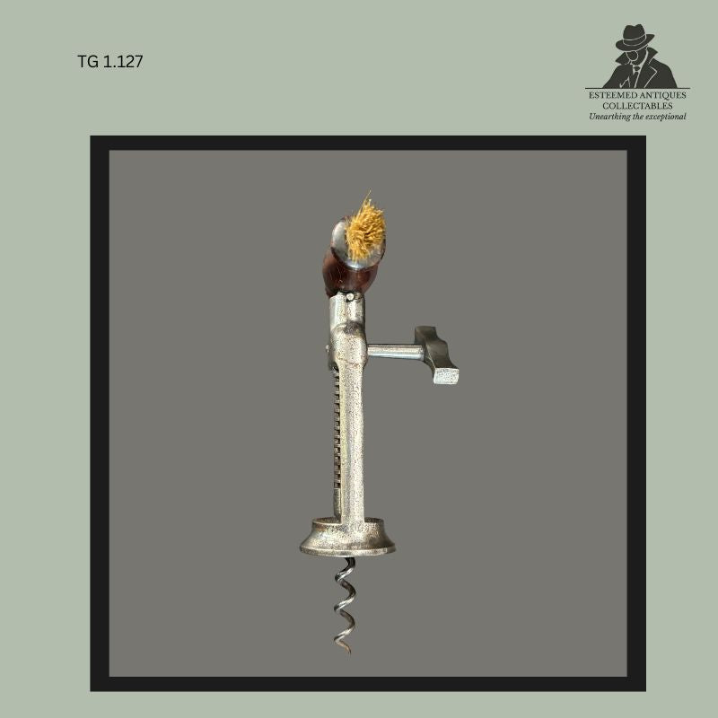 Rack and Pinion Corkscrew, Lund-Type Simplified Design, Wood Handle with Brush, England, c.1885–1905