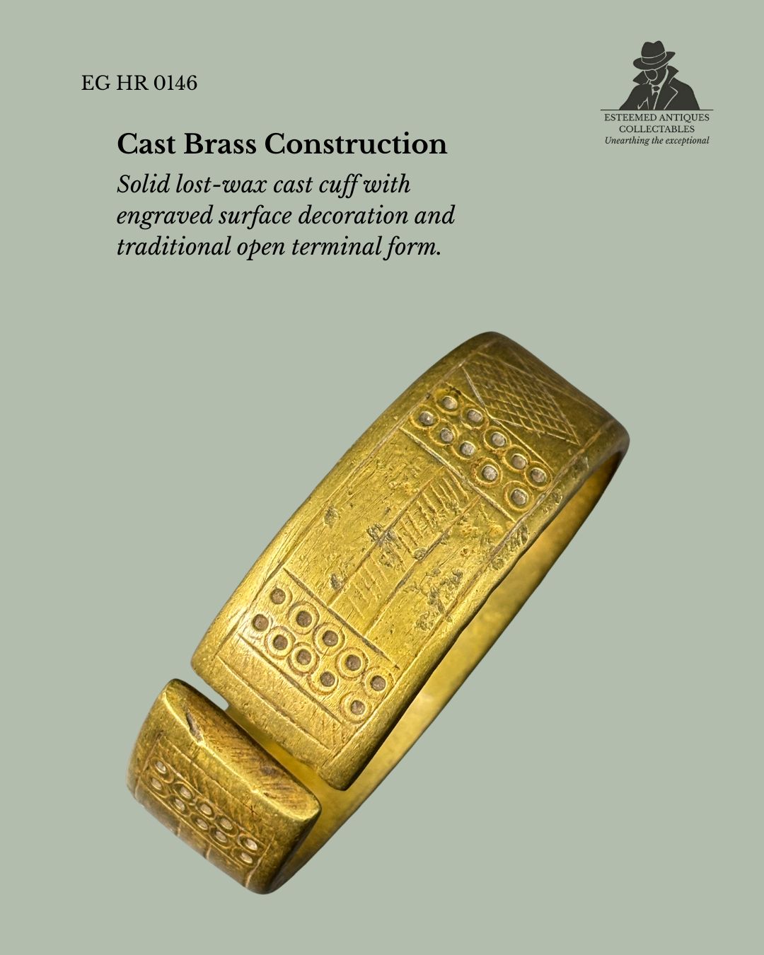 Bamana (Bambara) Brass Cuff Bracelet – Mali, West Africa – Cast Brass Geometric Bracelet