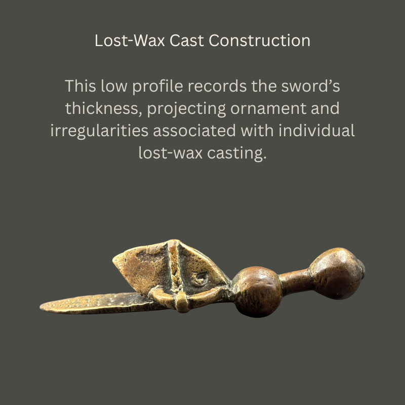 Asante Ceremonial State-Sword Goldweight with Ornamented Scabbard, Cast Brass, Ghana, circa 1890–1920