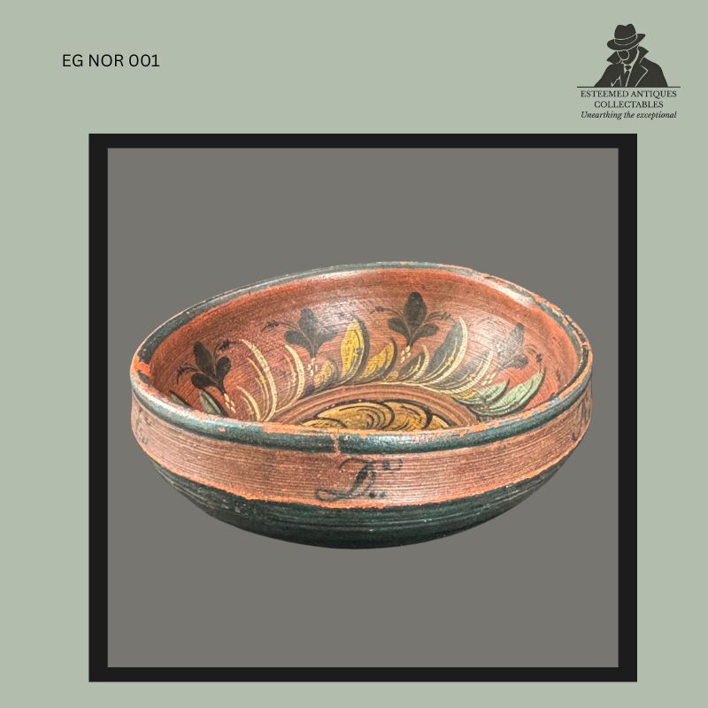 Norwegian Rosemaled Wooden Ale Bowl (Ølbolle), Hand-Turned Wood, Dated 1850