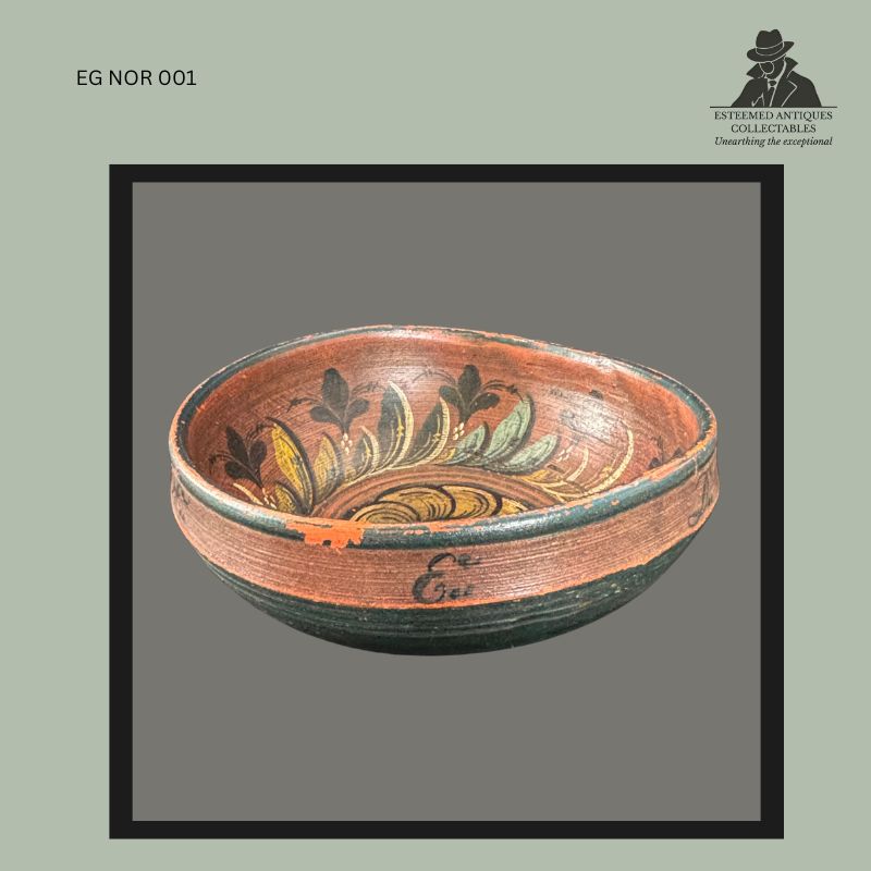 Norwegian Rosemaled Wooden Ale Bowl (Ølbolle), Hand-Turned Wood, Dated 1850