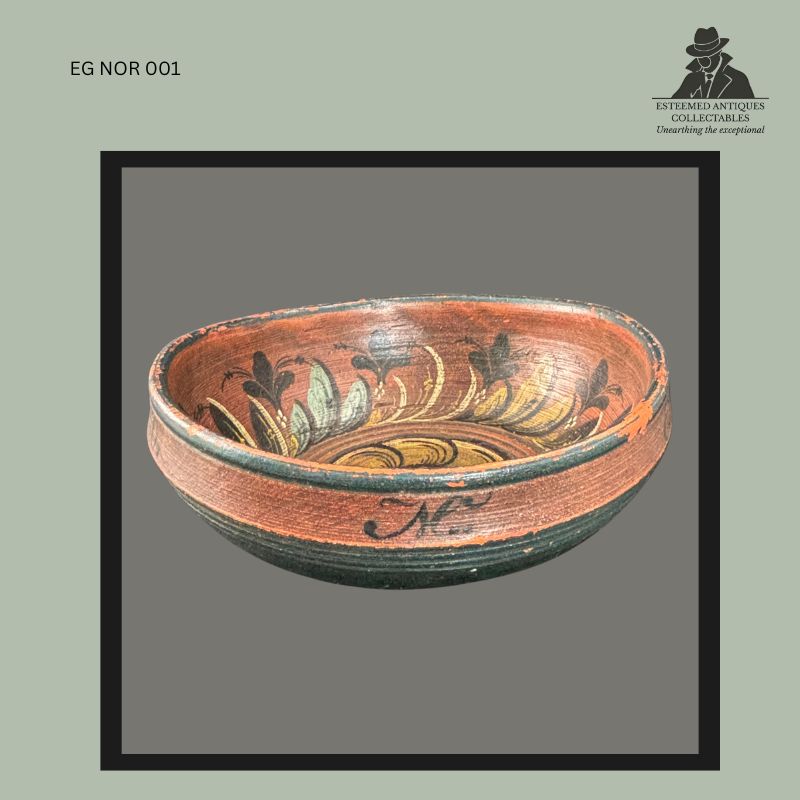 Norwegian Rosemaled Wooden Ale Bowl (Ølbolle), Hand-Turned Wood, Dated 1850