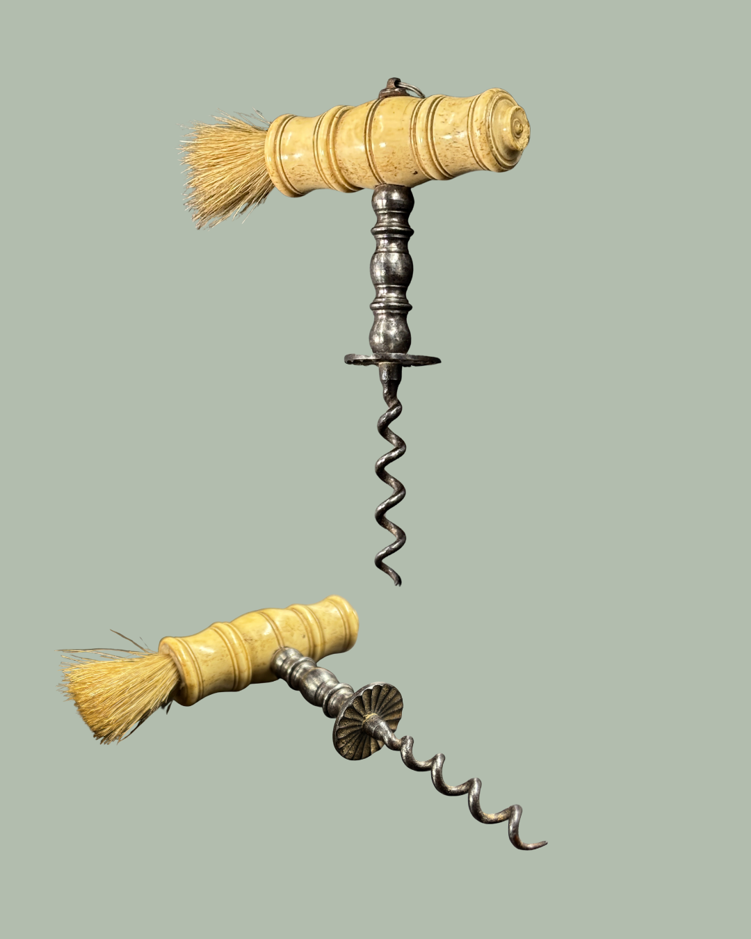 Mid 19th Century bone handled Corkscrew with original brush.England, circa 1840 to 1870