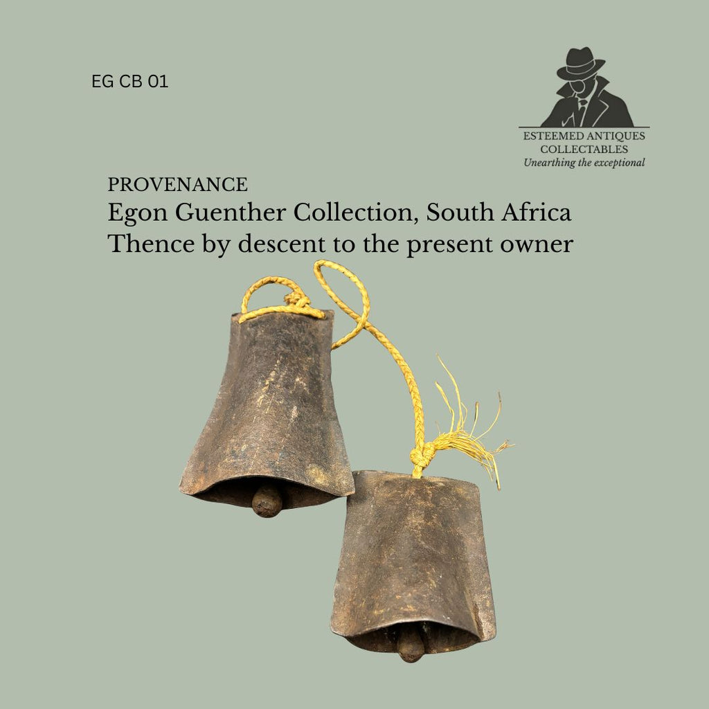 TG CB 01 African Cattle Herding Bells, Attributed Dinka or Nuer Culture, South Sudan, Forged Steel Livestock Bells (Pair)