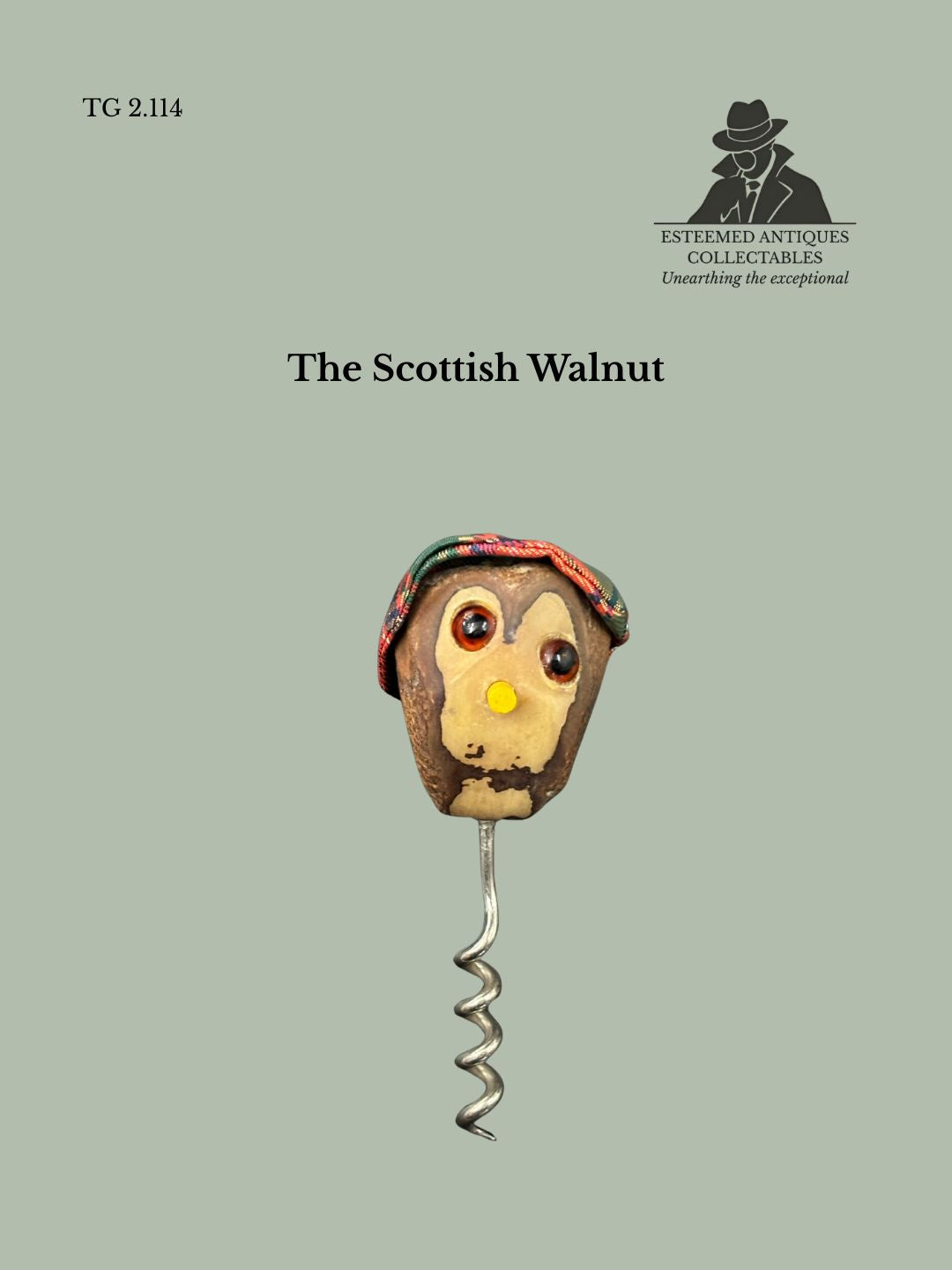 Rare vintage walnut novelty corkscrews from the 1930s–1950s. Hand-carved figural nut-head corkscrews. Collectible European barware.