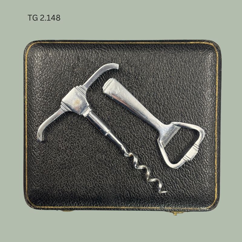 Art Deco T-Handle Corkscrew and Bottle Opener Set, Nickel Plated Brass, England, c.1930