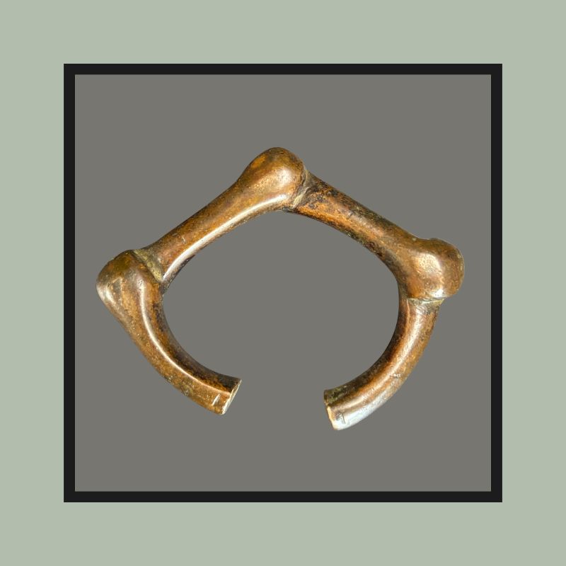 West African Cast Brass Three-Knobbed Bangle, Akan Attributed, Ghana, Manilla-Related Form