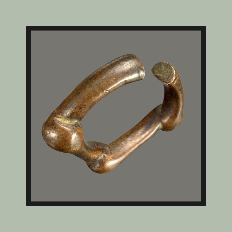 West African Cast Brass Three-Knobbed Bangle, Akan Attributed, Ghana, Manilla-Related Form