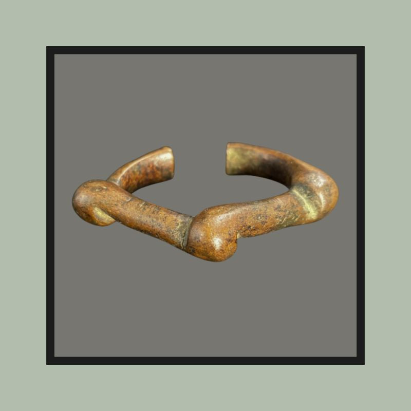 West African Cast Brass Three-Knobbed Bangle, Akan Attributed, Ghana, Manilla-Related Form