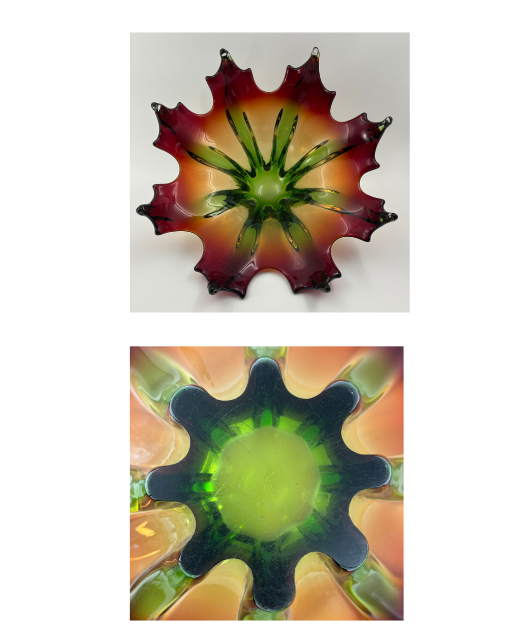 Italian Murano Sommerso Sculptural Glass, Crown Bowl, Italy, circa 1955 to 1970