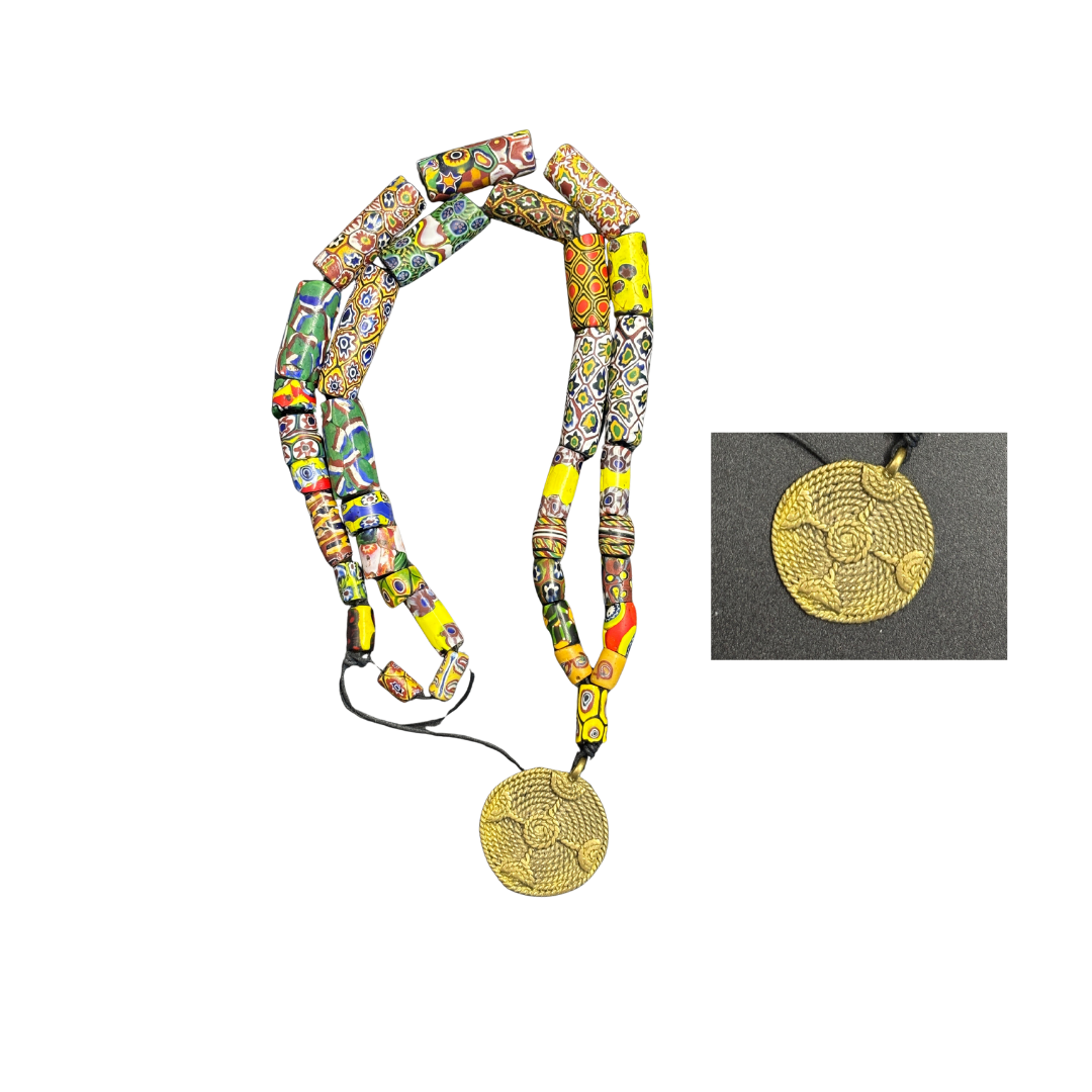 Collectable Antique Venetian trade beads Necklace with AKAN Gold Weight Pendent